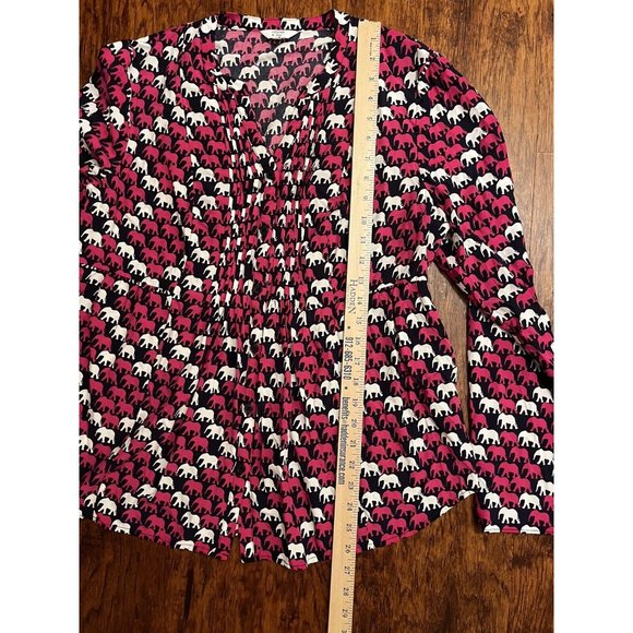 Crown & Ivy Pink Elephant Button Pleated Top Blouse Roll Tab Sleeve L Large - Picture 8 of 9